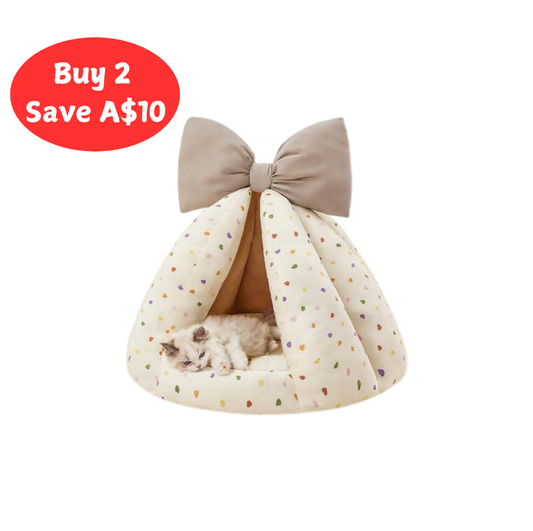 Cute Bow Pet Bed for Small Dogs and Cats, Soft Cozy Puppy & Kitten Tent Bed,