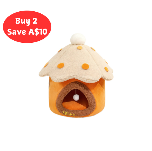 Mushroom-Shaped Pet House for Cats and Small Dogs, Enclosed Warm Winter Bed, Detachable Cozy Hideout for Indoor Use